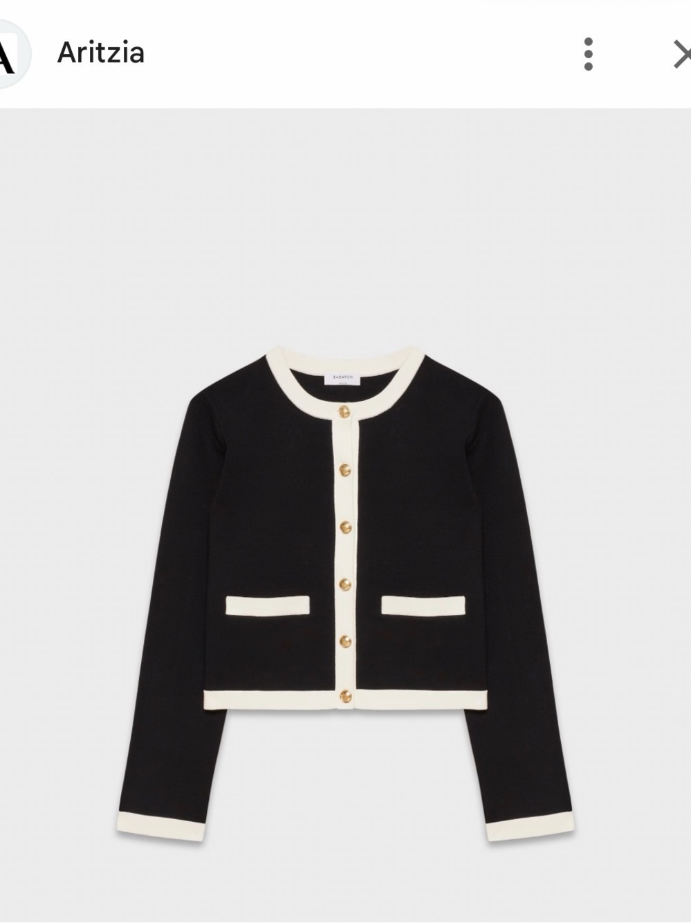 Aritzia Babaton Approach Black Knit Jacket with Cream Trim Med NWT